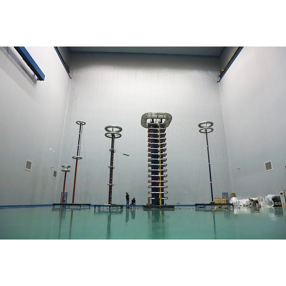 High-voltage impulse test laboratory with multiple test towers
